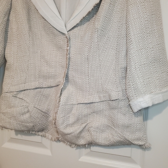 Soft Surroundings Beige Tweed Blazer Linen Blend Sz L - Picture 6 of 11